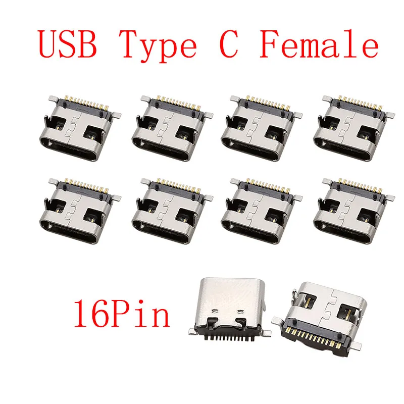 10Pcs USB Typ C 2/6/16/24 Pin Stecker Weibliche Jack Lade Port SMD SMT PCB Solder DIY Reparatur USB-C Typ-C Buchse Anschlüsse
