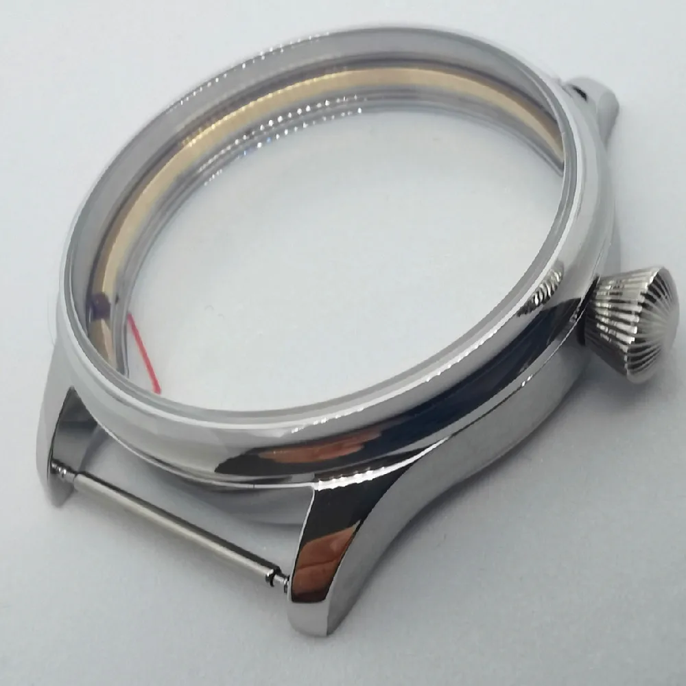 44mm Silver Pvd Black Stainless Steel Case Fits Eta 6497 6498 St3600 3601 3602 Manual Winding Movement