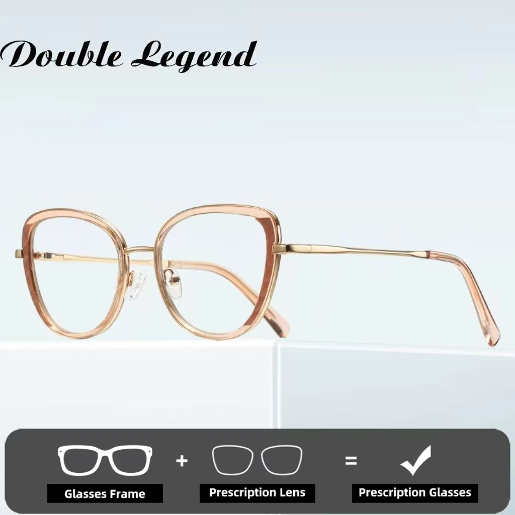 ダブルレジェンドレンズフレーム女性医療用処方レンズブルーライトメガネメガネトレンディな近視メガネ老眼鏡