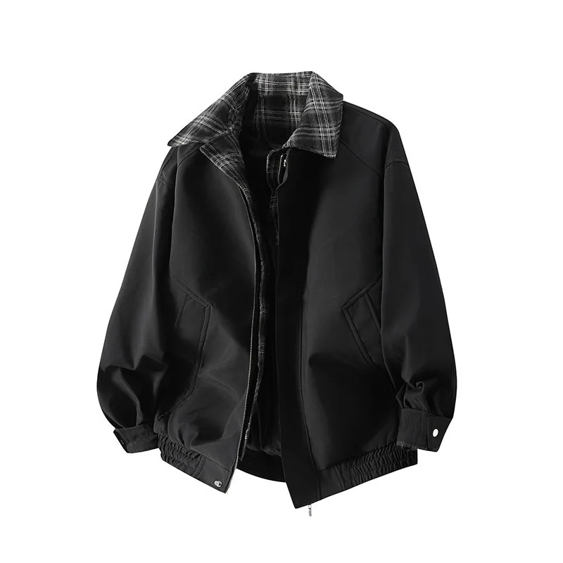 

Maillard Brown Flying Lapel Jacket for Men American Checkered Faux Two-piece Jacket for Men's Spring and Autumn British Style