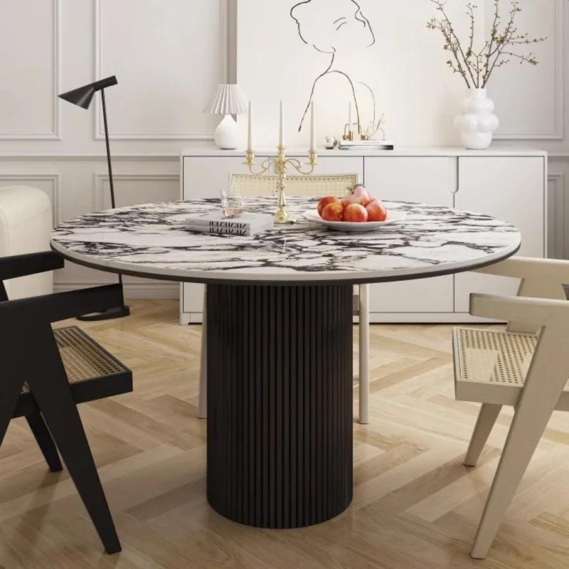 

Круглый обеденный стол в кремовом стиле, французская скальная плита, металлические ножки в стиле ретро, современный роскошный кухонный стол, Обеденная Мебель для комнаты
