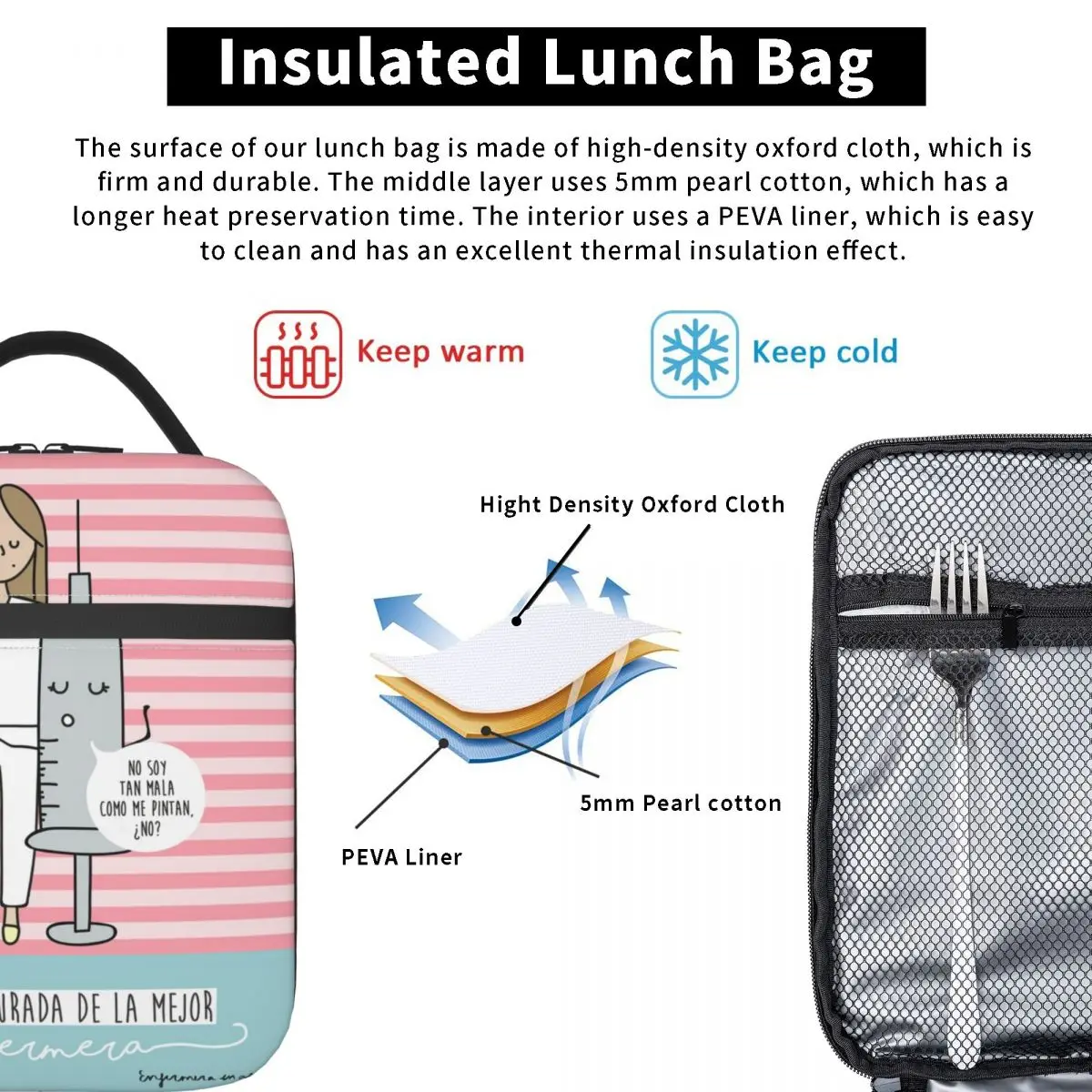 Cartoon Ladies Nurse Doctor Printed Portable Lunch Box for Women Leakproof Thermal Cooler Food Insulated Lunch Bag Picnic Tote