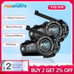 Fodsports FX8 Air 4 zawodników domofon zestaw słuchawkowy do kasku motocyklowego Bluetooth 5.0 Moto FM wodoodporny zestaw słuchawkowy 1000m domofony