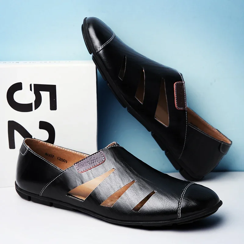 Summer Men Leather Shoes Loafers Breathable Men Footwear Slip On Hollow Out Men Dress Shoes Driving Loafers Zapatos Hombre