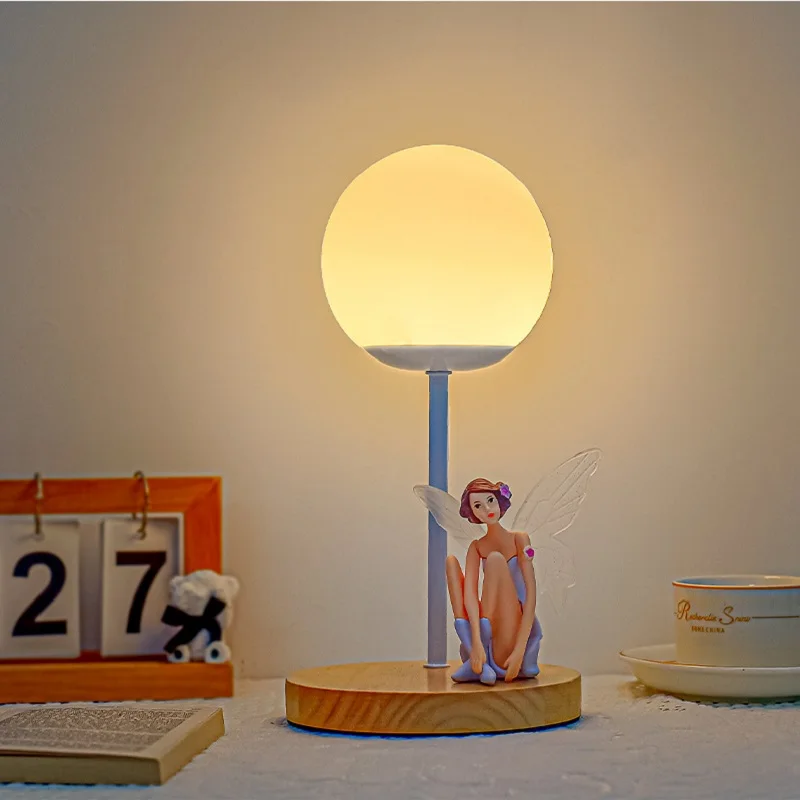 

USB Bedside Lamp Night Lights Table Lamp For Bedroom Wooden Desk Lamp Bedside Night Light with Ball Moon Lamp Shade Home Decor