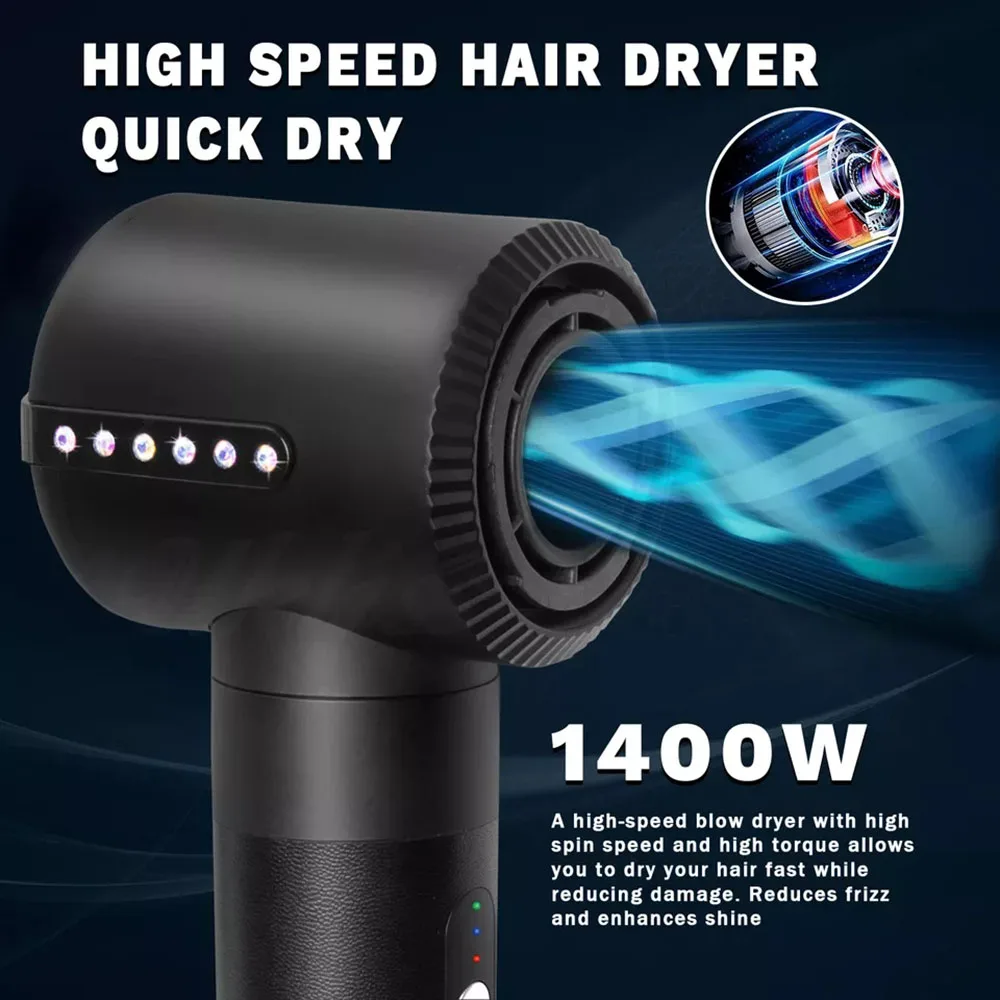 Electric Hair Dryer Brush One Step 7 Head Replaceable Hot Cold Air Comb Straightener Curly Blower 3 Heat Setting Anti Scalding