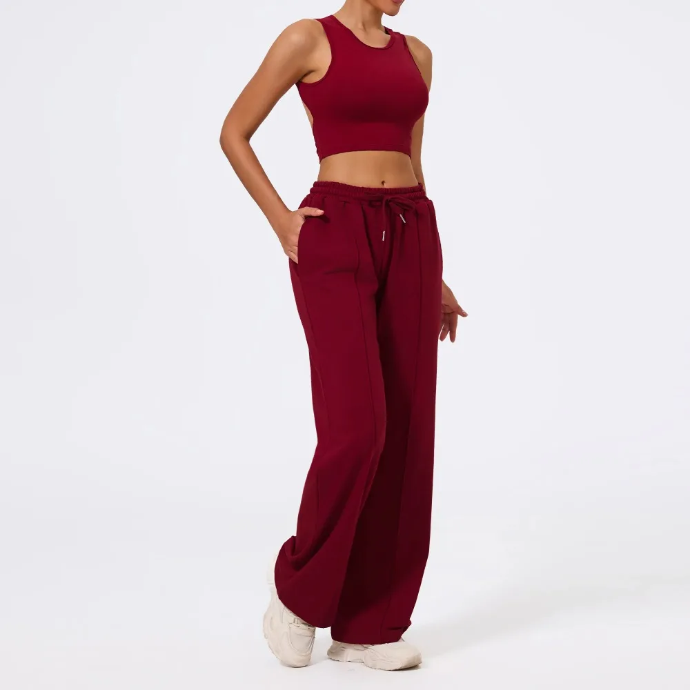 

Женские спортивные штаны из 2 предметов, мягкий топ для йоги, спортивные штаны прямого кроя, спортивный костюм, жилет для бега, велоспорта, тренировок, комплект для йоги, спортивная одежда