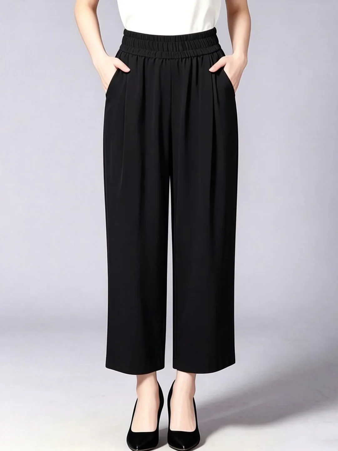 Ice Silk Mom Pants Thin Summer Harlan Pants Elastic Waist for Middle-Aged And Elderly Women Loose Nine Points Casual Pants