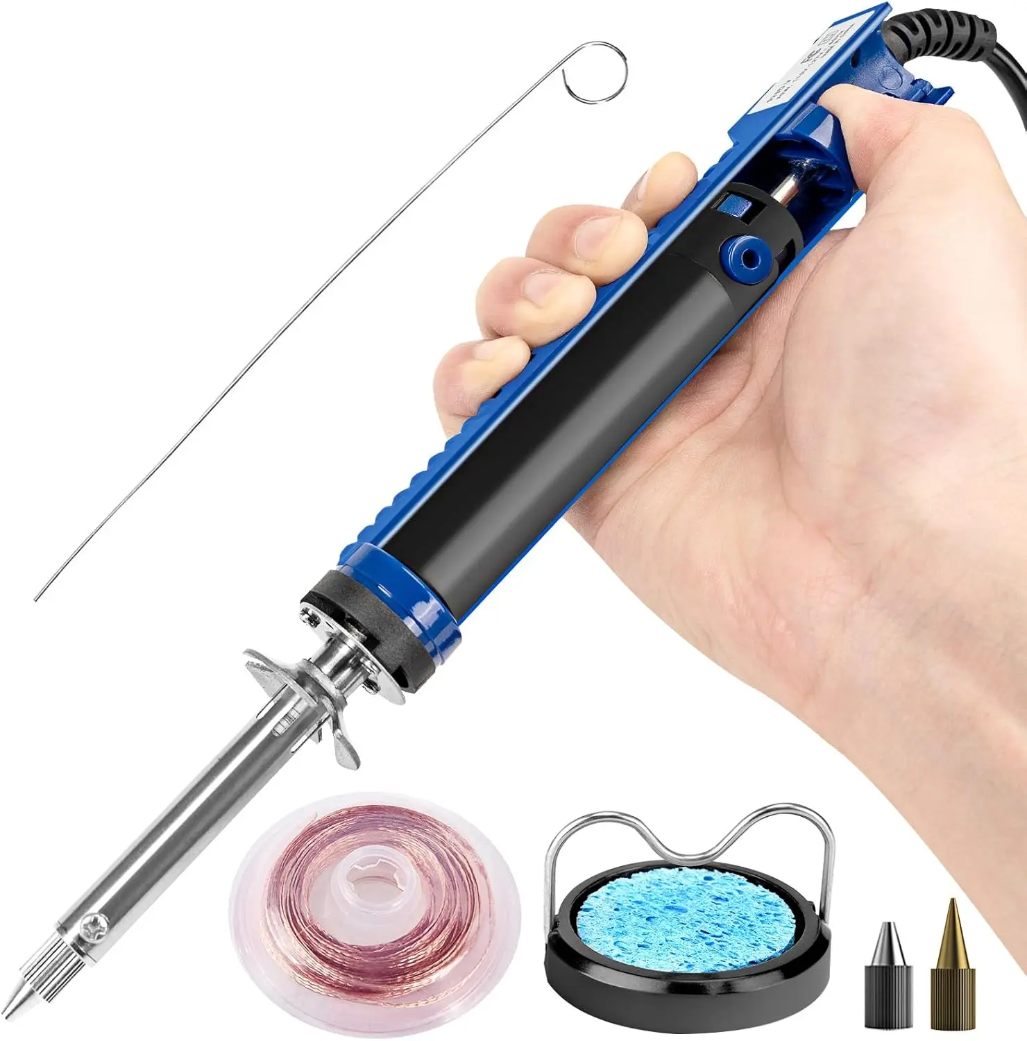 

Electric Desoldering Soldering Iron Sucker with 1.0mm & 1.2mm Nozzles, Wick & Cleaning Pin for Through-Hole Solder Removal