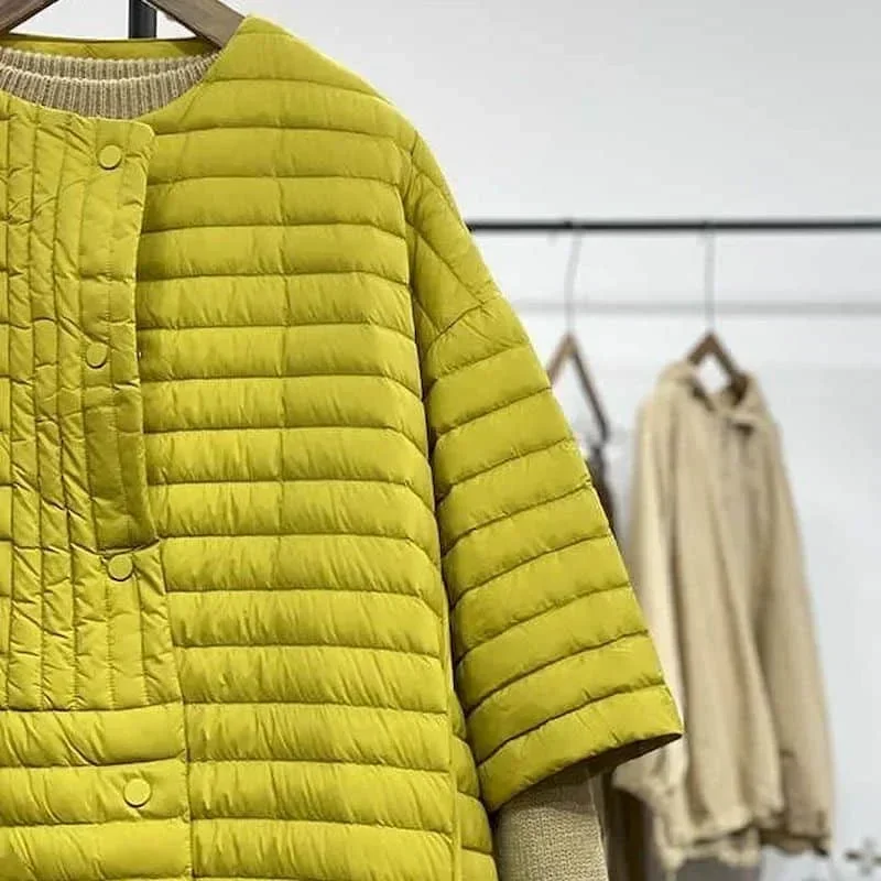 Lightweight Down Jackets Oversized Quilted Coats for Women Mid-length Quarter Sleeved Loose Casual Vintage Winter Clothes Women