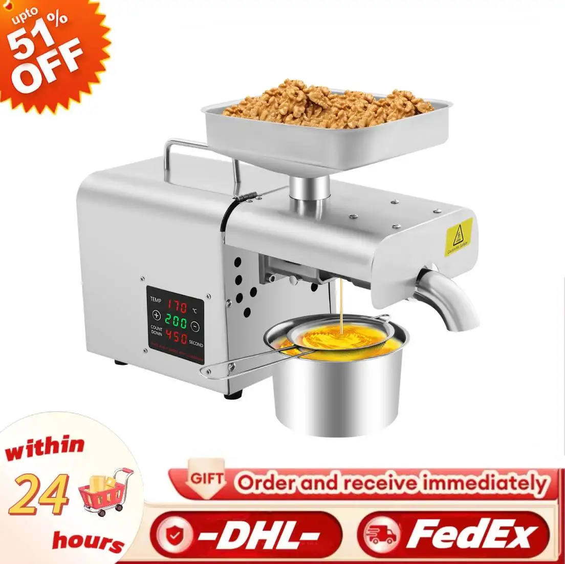 

Домашний автоматический пресс для масла Коммерческий пресс для орехов и семян Маслоэкстрактор Цифровой контроль температуры