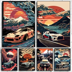 Japanese Trending Car Retro Posters Canvas Print Art Painting Super Car Tokyo Neon Night Canvas Wall Art Picture for Home Decor
