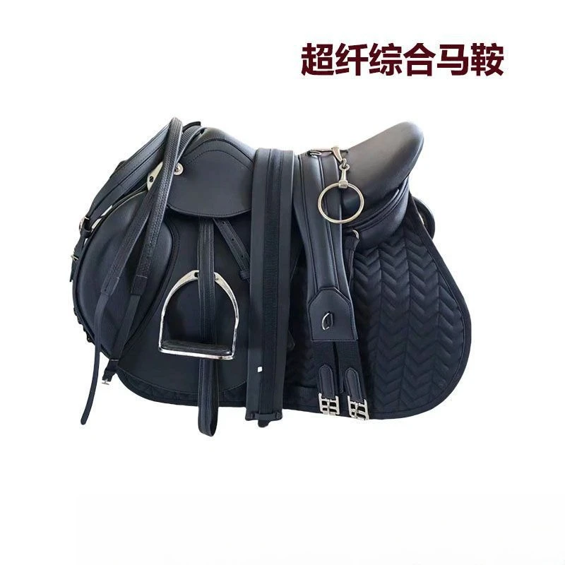 سرج شامل مجموعة كاملة من سياحي الفروسية البريطانية لركوب الخيل البريطاني من الألياف الدقيقة بطن مزدوج مع مدرب العوائق