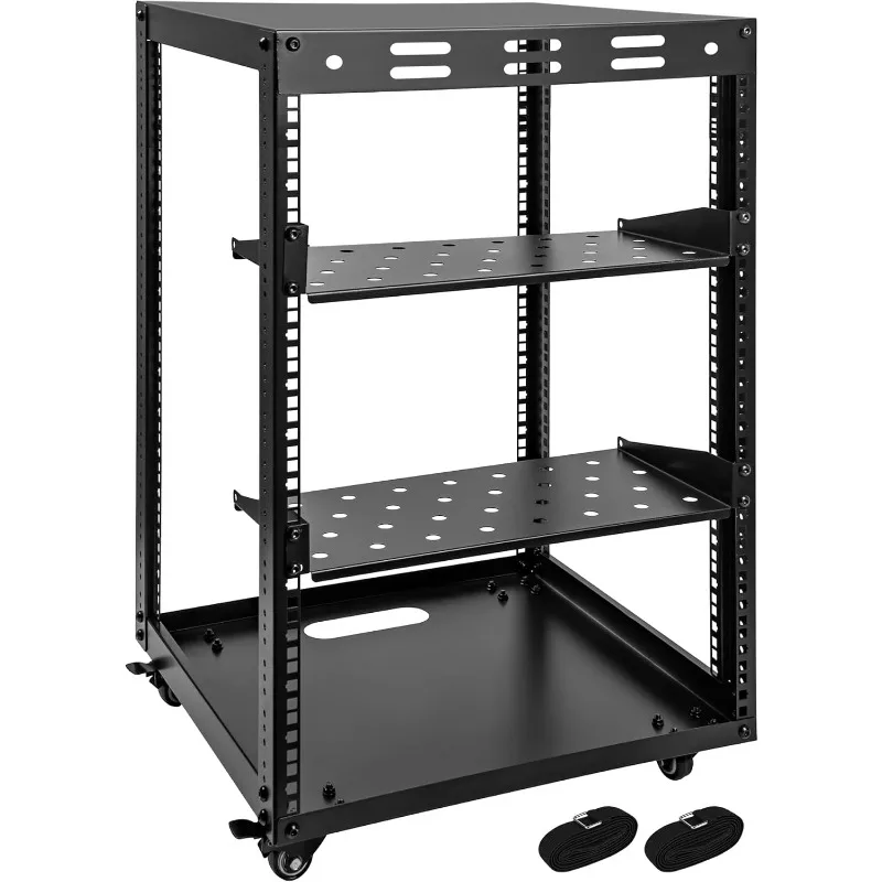 

15U Open Frame Server Rack, Wall-mountable IT Rack W/Swivel Casters, 2 Rack Shelves, Top & Bottom Panels, Network Rack