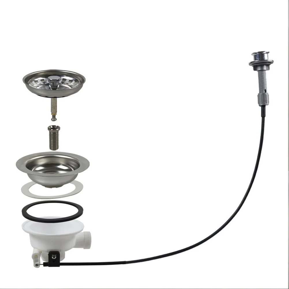 1Set 110 114mm Console Control Lift Drain Stainless Steel Sink Strainer With Cable Control For Water Drainage And Sealing Tool