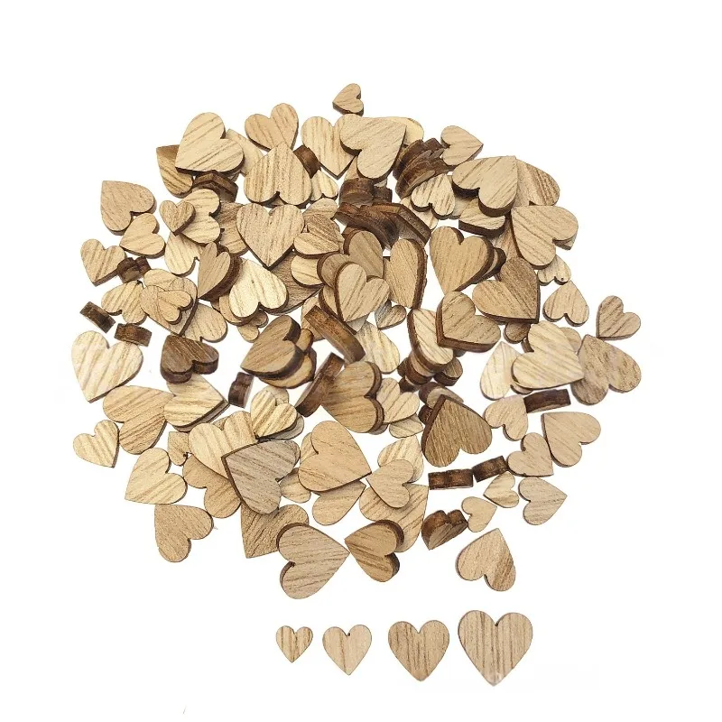 

100 деревянных сердечек для поделок, заготовки из дерева, вырезанные деревянные сердечки, необработанные деревянные украшения, элементы для рукоделия