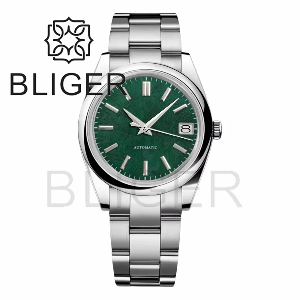 BLIGER 36mm39mm Custom logo Green Dial Watch Sakura Pink Ice Blue Texture Dial Sapphire Glass Waterproof NH35 Automatic Movement view 2