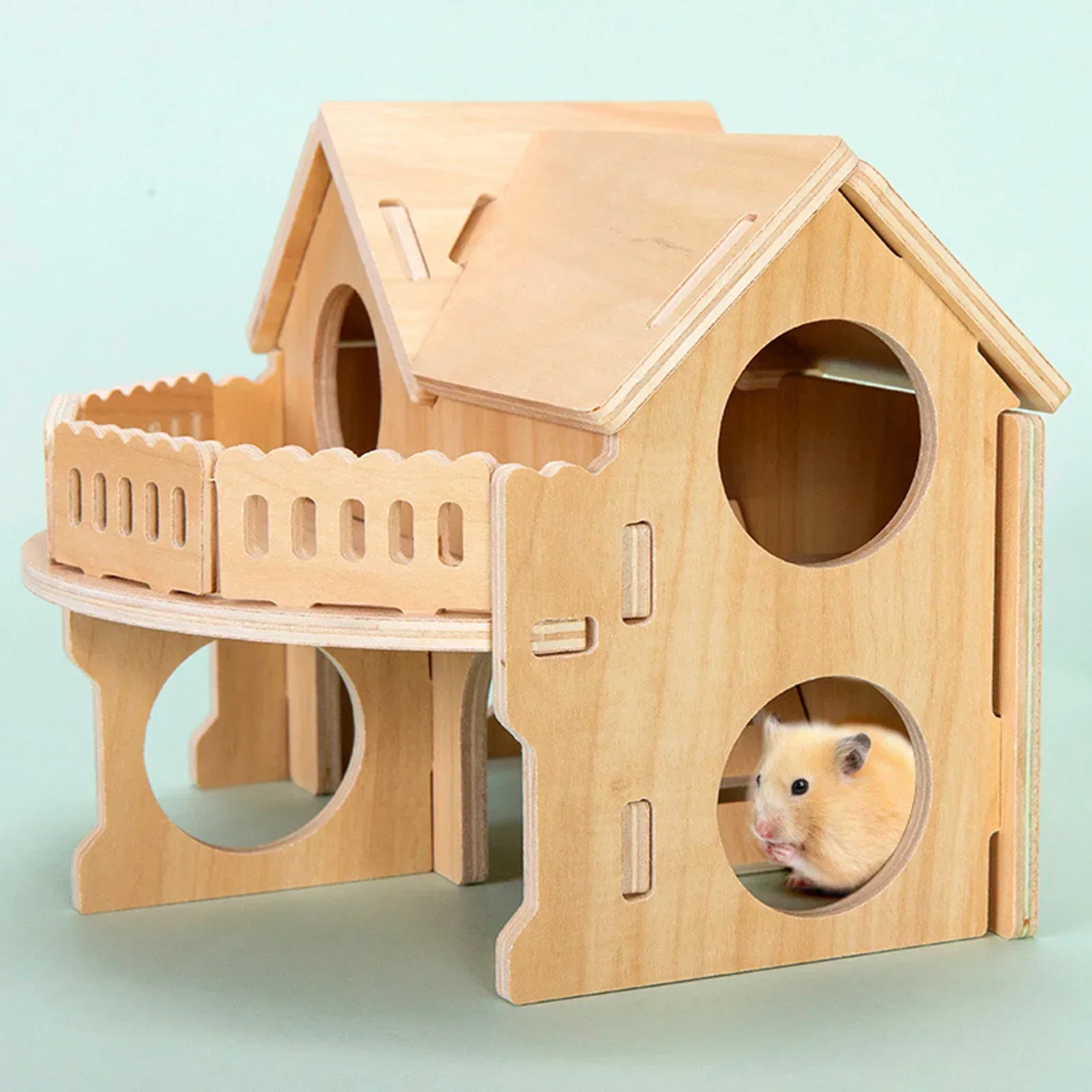 

Hamster Luxury Fence Villa Wooden House Handmade DIY Wooden House Golden Bear Guinea Pig Supplies Small Animal Cage