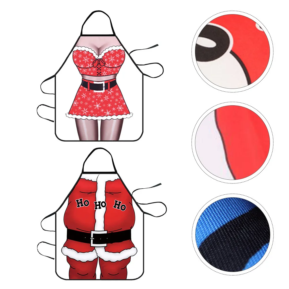 

2Pcs Christmas Santa Claus Apron Set Cartoon Printing Kitchen Cooking Party Aprons Reusable Comfortable for Home Cafe Restaurant