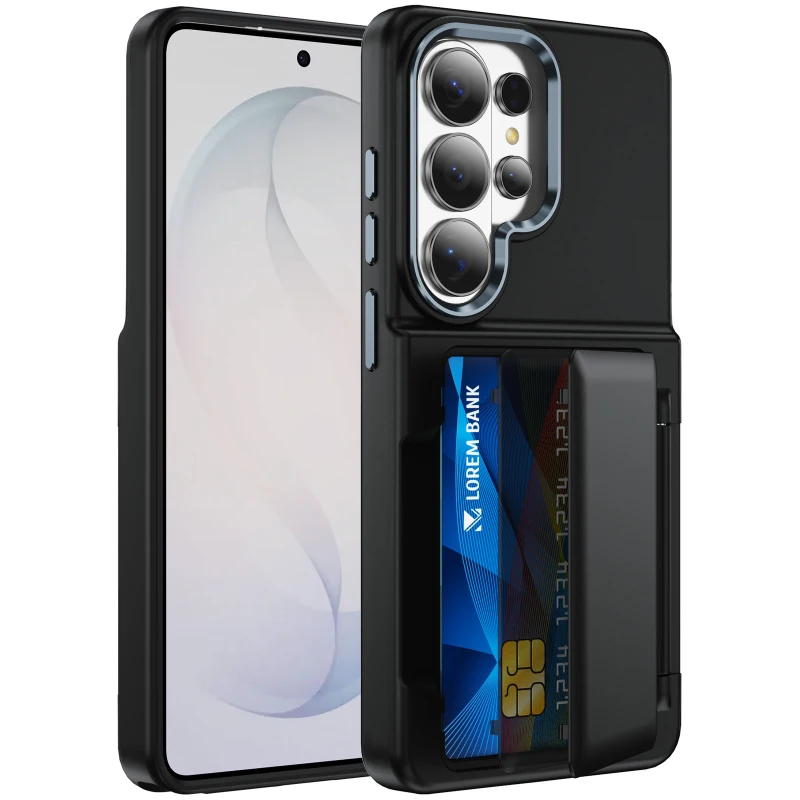 New Solid Color Frosted PC Wallet Card Holder Shockproof Phone Case For Samsung S26 Ultra S24 S23 S22 S25 Ultra Plus Back Cover