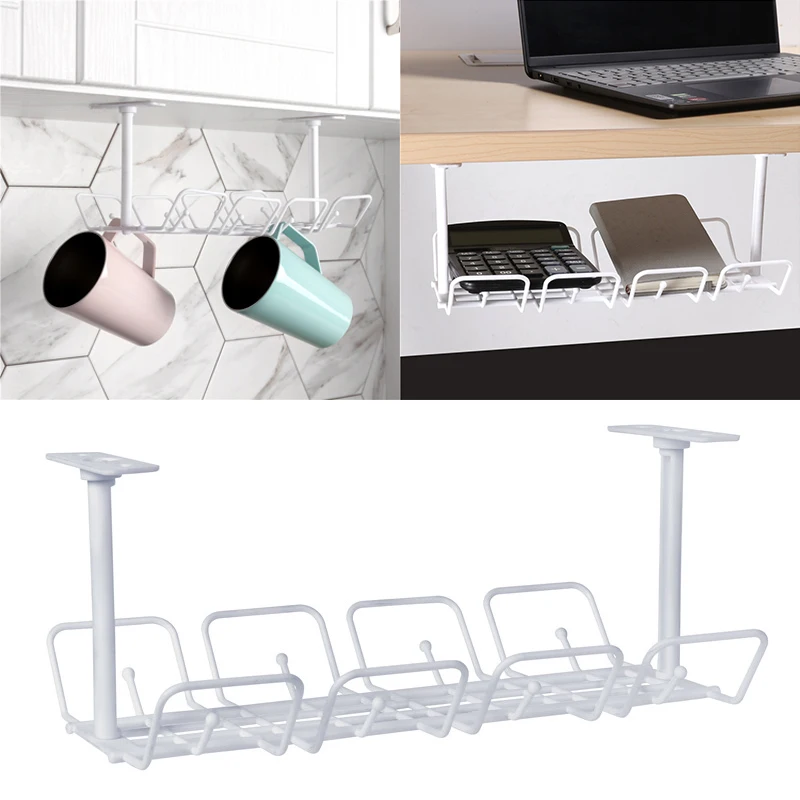 

PP Under Table Storage Rack Cable Management Tray Home Living Room Storage Rack Organizer Shelf for Home Offices Kitchen Wire Or