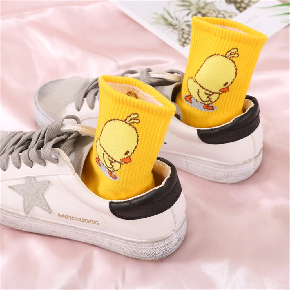 Unisex süße Cartoon tanzende gelbe Ente Socken Hip Hop coole Hipster Baumwolle Kunst lustige Sokken Tide Pet Elf lässig – Detail 10
