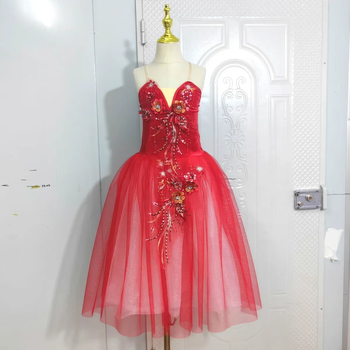 Blue Ballet Tutu Skirts 3d Flower Dress Performance Costumes Princess Dance Practice Long Romantic Dress