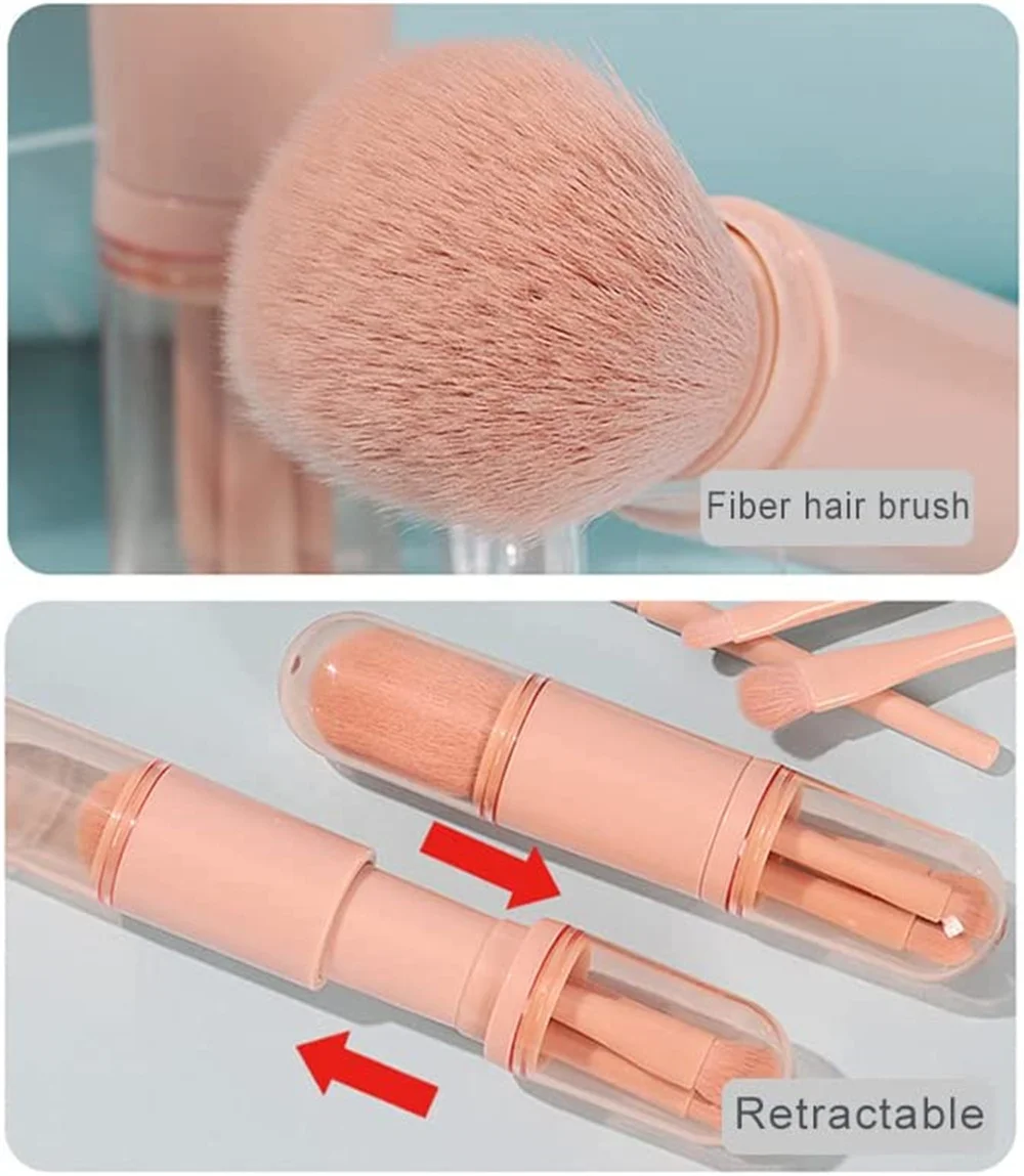 4in1 reismake-upborstelset Intrekbare Kabuki-borstel en 3 kleine borstels voor ogen met zacht klein draagbaar voor touch-up