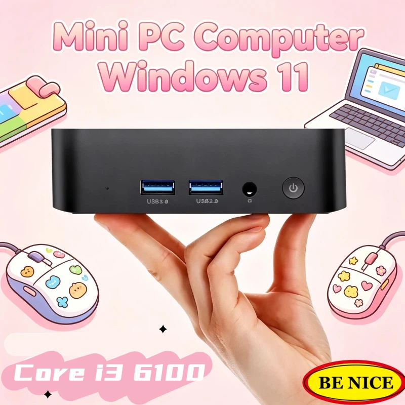 

Mini Office Study Gaming Pc Core I3 6100 Windows 11 Pro 32GB RAM 1TB 2TB SSD WIFI 6 BT5.2 4K HD 3 Years Warranty