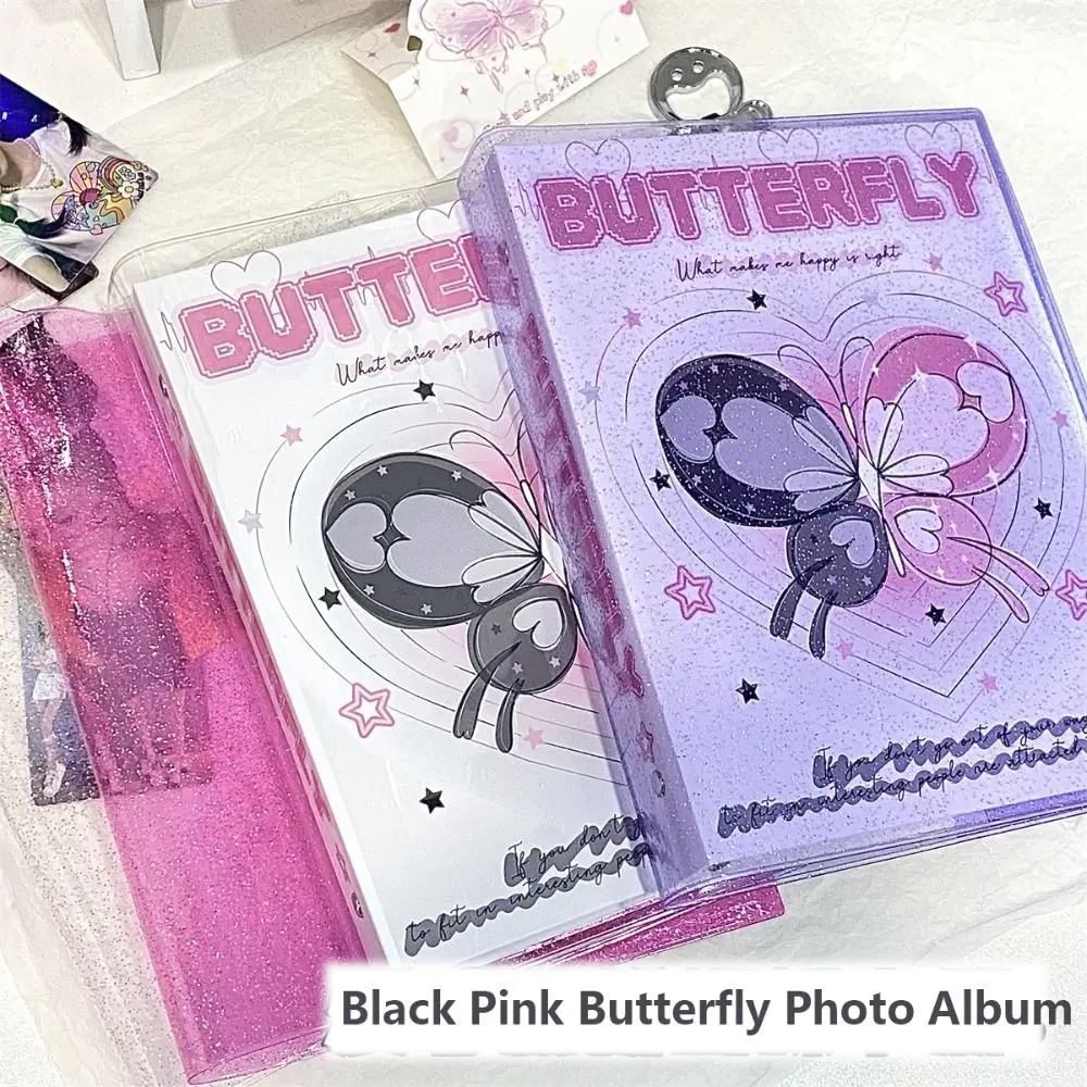 Loose Leaf Shell Photo Card Binder High Quality Black Pink Butterfly A5 Photo Card Collect Book Star Chasing Album