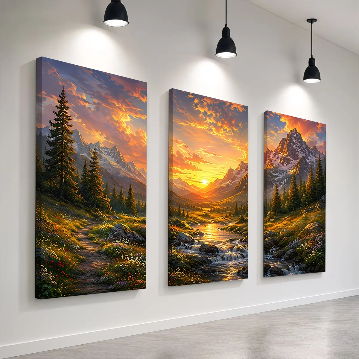 3Pcs DIY Full Square Round Diamond Paintings Mountain Sunset Trees Streams Wildflowers Cross Stitch Mosaic Diamond Embroidery