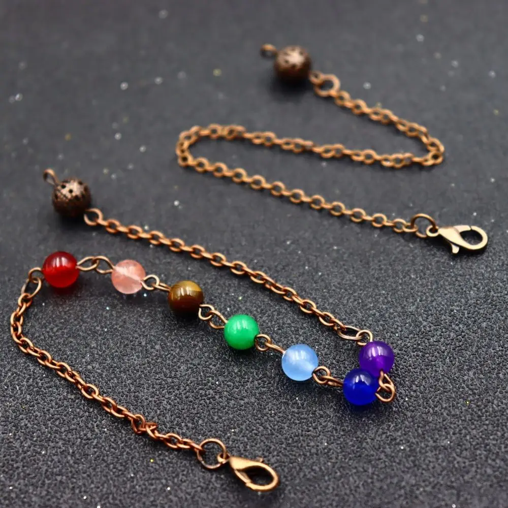 7 cuentas de Chakra, cadena de cuentas de Chakra, Color plateado, cuentas de Color dorado, cadena de péndulo, accesorios de joyería DIY