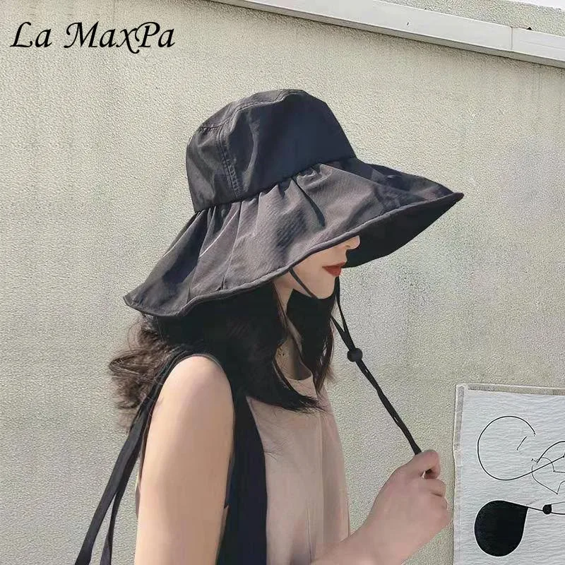 New Solid Color Basin Hat Women\'s Rain Caps Waterproof Rain Wide Brim Bucket Hat Rain Cap Travel Wild Casual Fisherman Hats