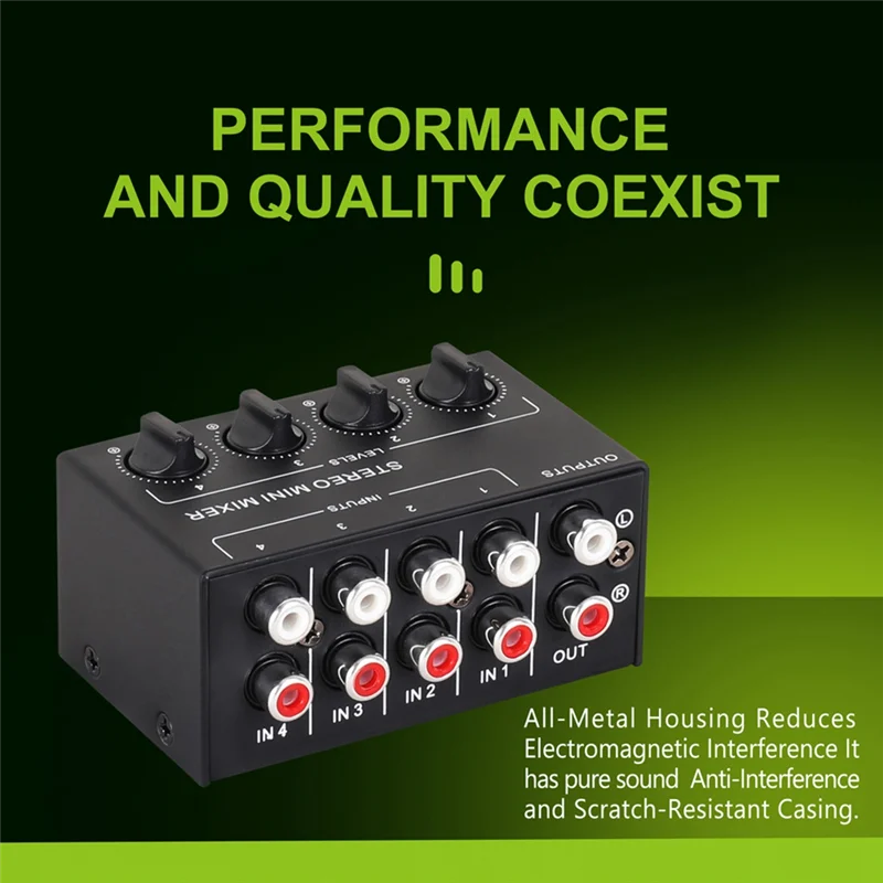 BNVN-CX400 Mini Stereo 4-Channel Passive Audio Mixer Microphone Multi-Function 1 In 4 Out Splitter For Studio Compatible