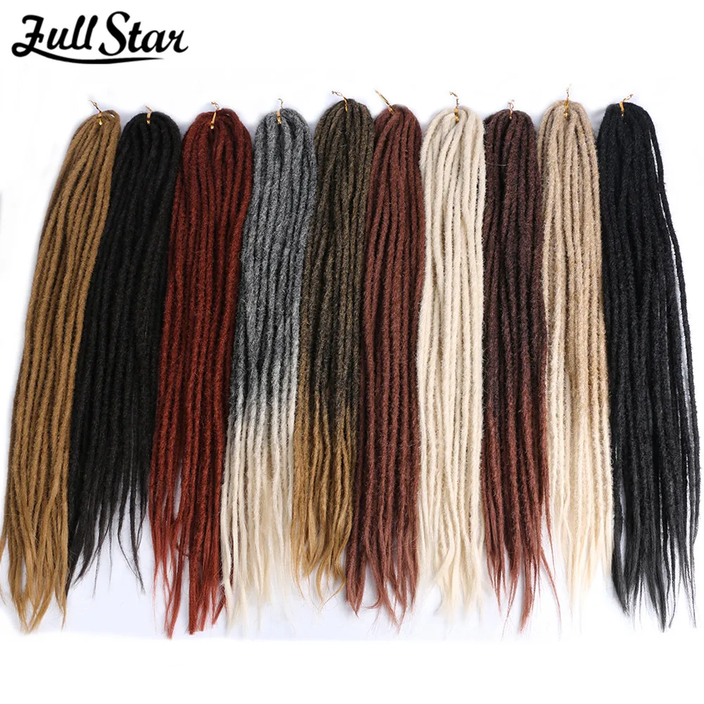 Full Star 24 Inch Handmade Ombre Black Breads Natural Look Fake Dreadlocks Synthetic Crochet Double Ended Faux Locs Extensions