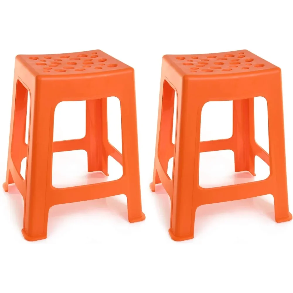 

Fashion Simple Stool,Space Saving Expert,Light Duty Plastic Stools 2pk (18in Height, Orange)