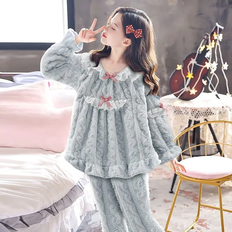 

Children's Long Sleeve Round Neck Pajama Set Girls' Spring/Autumn/Winter Home Clothes Kids' Solid Color Breathable Pajamas LI911