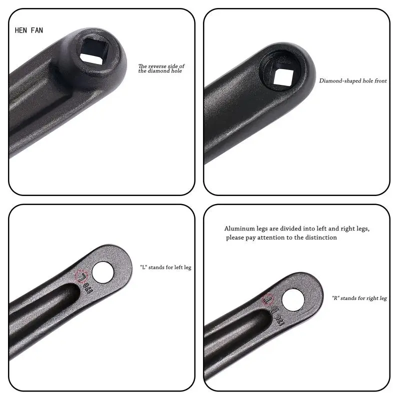 A Pair of 170mm 6.7In Aluminum Alloy Bike Crank Arms Diamond Hole Square Hole for Drive Motor Horizontal Square Black M89D