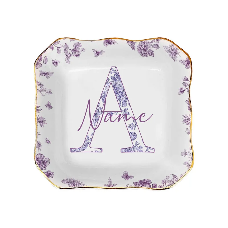 1pc Custom Chinoiserie Initial Patterns Wedding Ring Dish Bridesmaid Gift for Women Jewelry Dish Engagement Ring Holder Jewelry