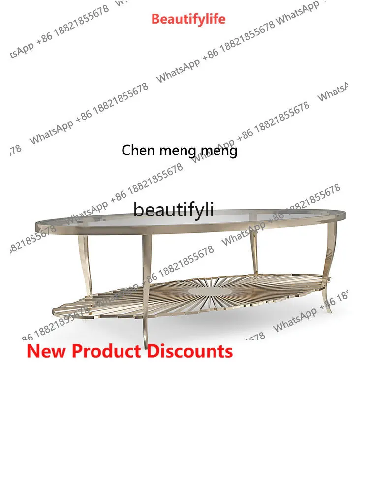 

P178 American Style GlassCoffee Table Modern Simple Stainless Steel Large and Small Apartment Type Coffee Table French Entry Lu