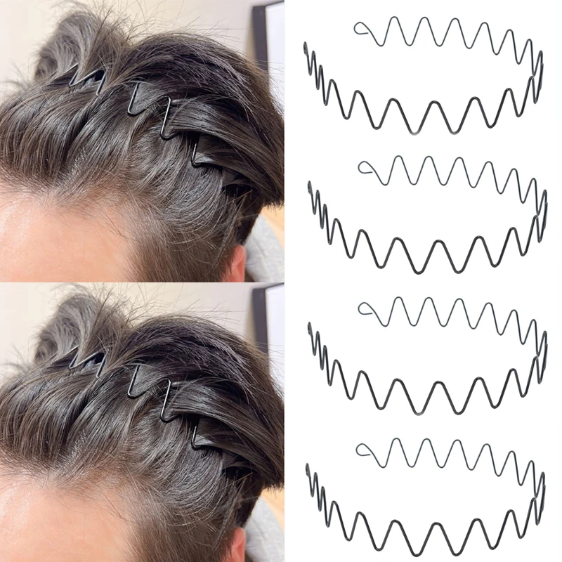 

Нескользящая волнистая повязка для волос унисекс, металлическая невидимая черная спиральная повязка для умывания, спортивная повязка на голову, аксессуар, подарок