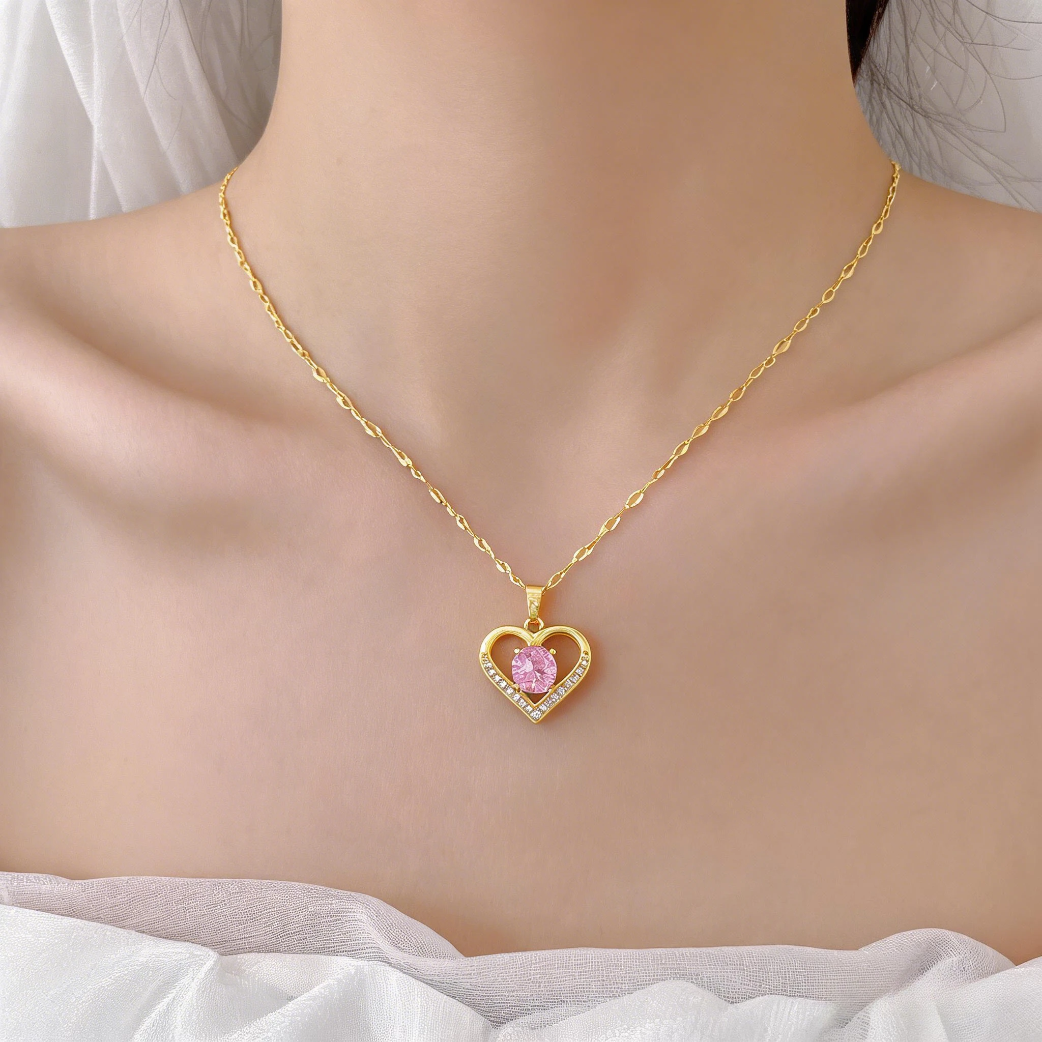 Stylish Simple Birthday Gift An Instagram Heart-shaped Collarbone Micro-inlaid Necklace Korean-style Necklace for Women 2026 RU