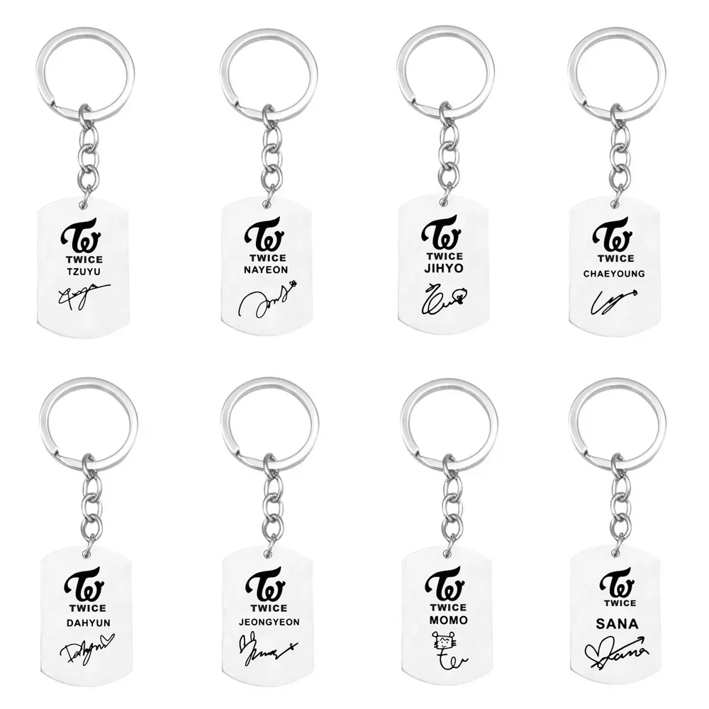 Twice Keychain Twiceland Album KPOP Stainless Steel Key Pendant Keyring Member Name Keyrings Fashion Dog Tag Jewelry