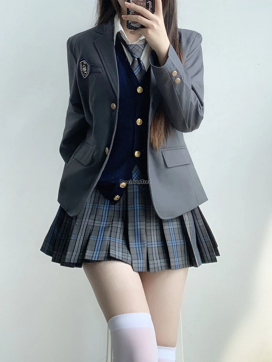 2025 tradicional coreia japão estilo jk uniforme terno conjunto camisa colete xadrez plissado meia saia feminina moda retro completo jk conjunto b216
