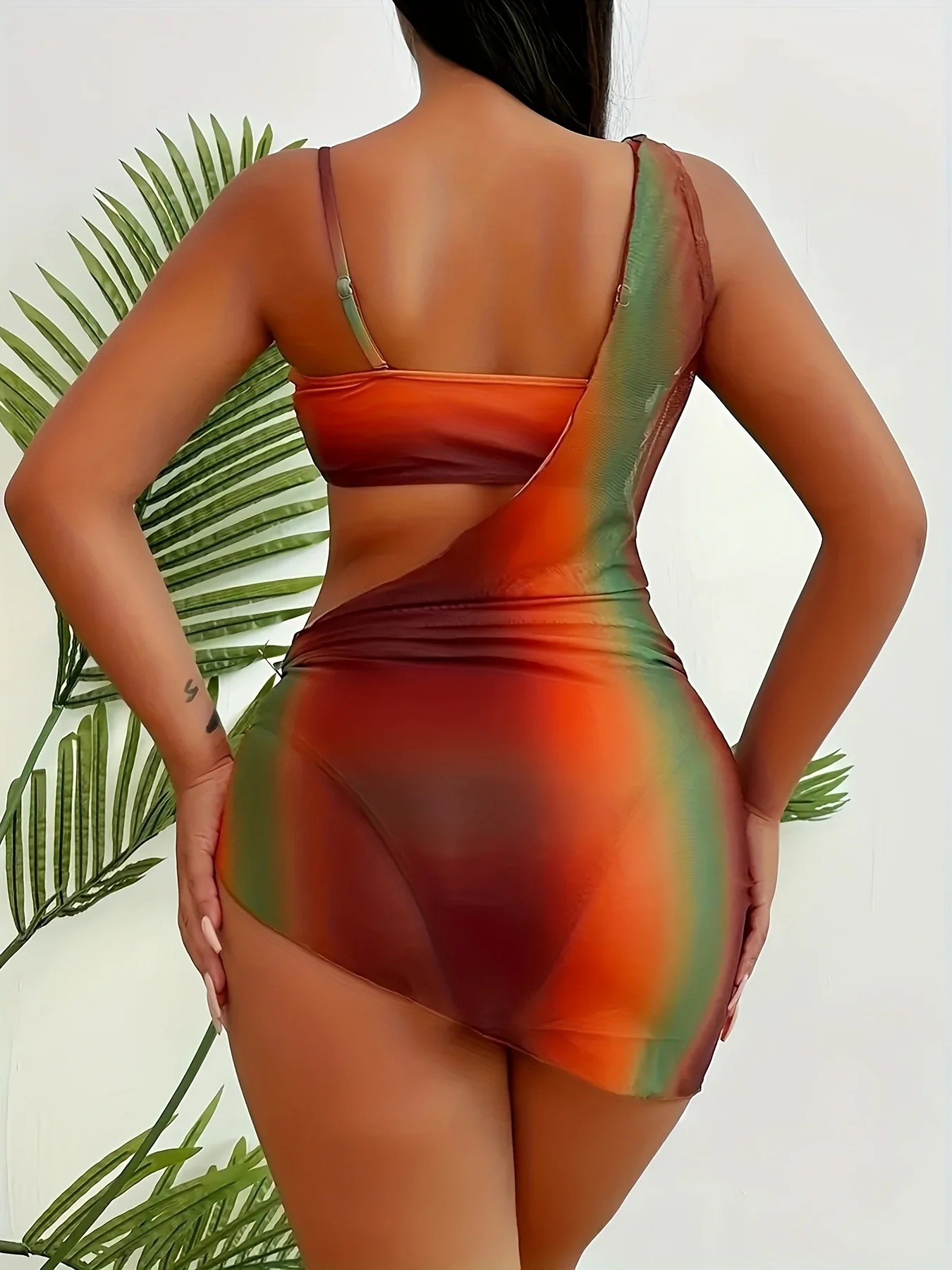 Nuevo traje de baño de una pieza estilo vestido recortado con hebilla de Metal marrón-naranja degradado a la moda para mujer para traje de baño de vacaciones tropicales