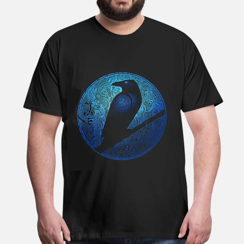

0415 Odin's Raven Guardian Huginn and Muninn Gift T-Shirt Viking Runes Norse Myths Graphic clothes 100% cotton All size tops