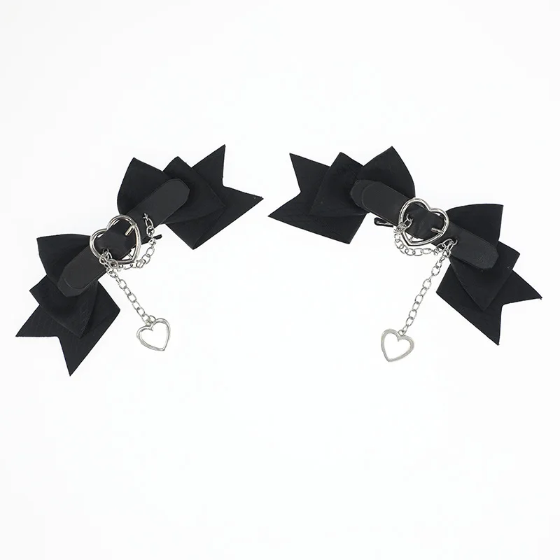 Preto escuro grande arco Lolita ornamento de cabelo para meninas, Punk Love Headwear, JK Acessórios, Hairpin, cabelo escuro, menina doce