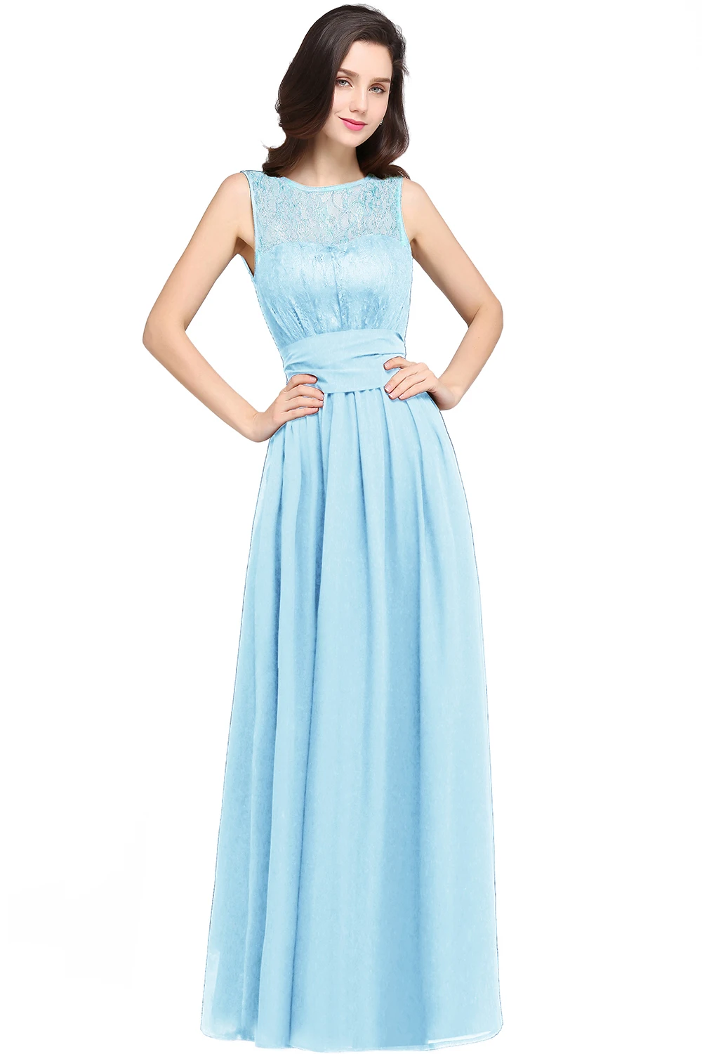 Elegant Lace Chiffon Evening Dresses Sleeveless Illusion With Pleat Sashes Vestidos De Fiesta Formal Wedding Party Prom Gowns image 5