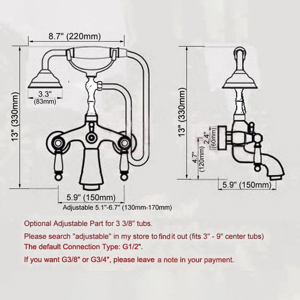 Antique Brass Bathroom Tub Faucet Telephone Style Bathroom Bathtub Wall Mounted With Handshower Swive Tub Spout N01