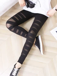 Punk Rock Trouser Sexy Leggings Gothic Slim Streetwear Leggins Mesh Bandage Elastic Bodycon Women Jegging